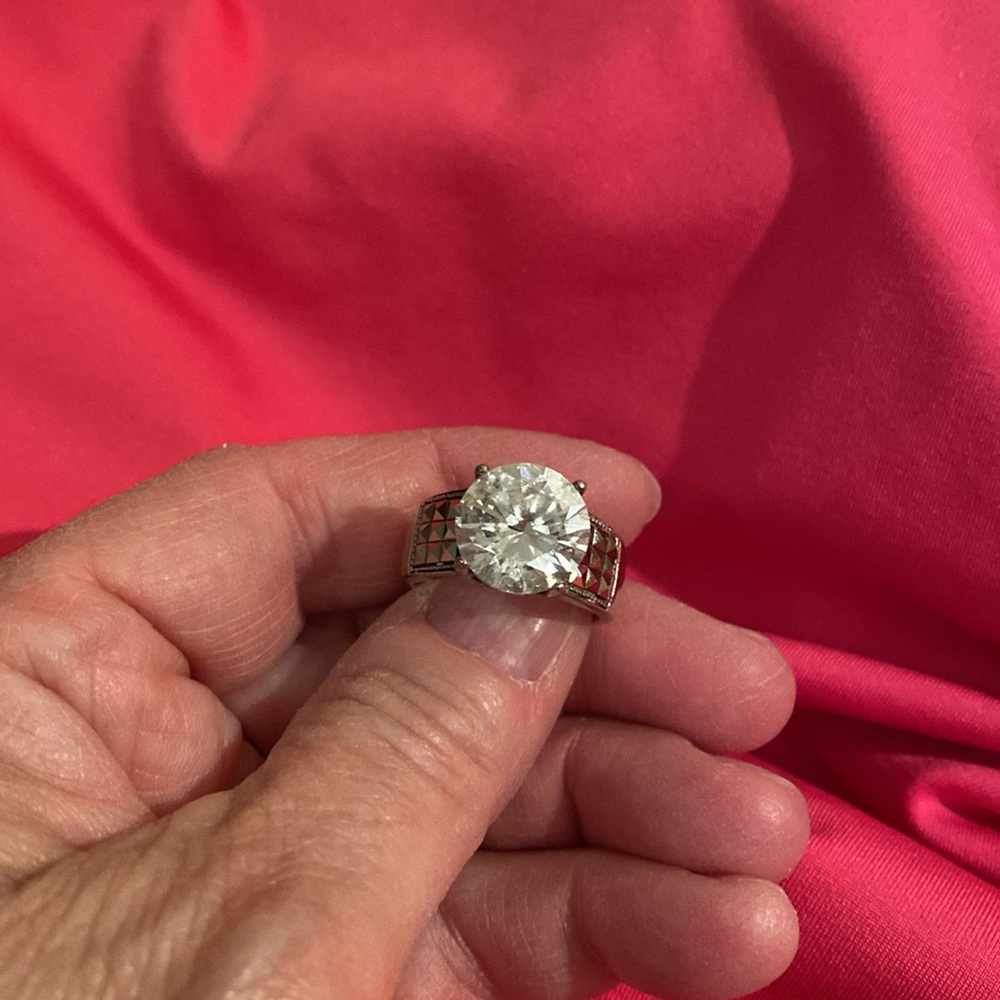 Silver Ring With Large Clear Gem - image 2